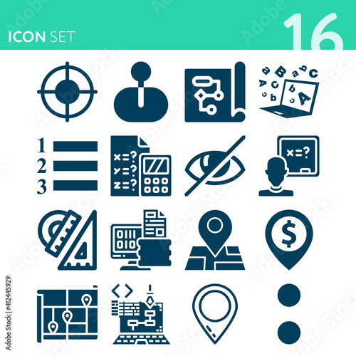 Simple set of 16 icons related to arithmetic