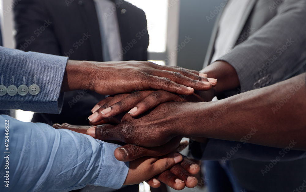 Obraz premium Group of diversity people hands stack support together