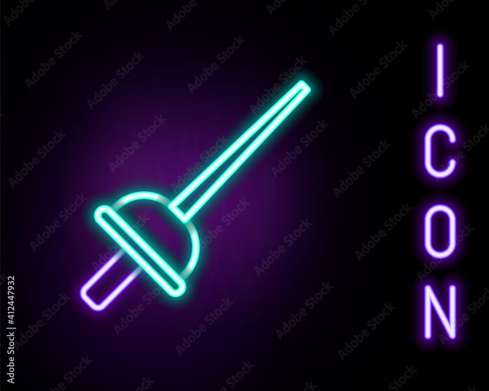 Glowing neon line Fencing icon isolated on black background. Sport equipment. Colorful outline concept. Vector.