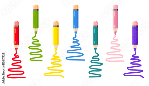 Children s colored pencils for drawing in flat style. vector Different pencil icon. Vector isolated on white background.