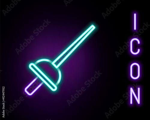 Glowing neon line Fencing icon isolated on black background. Sport equipment. Colorful outline concept. Vector.