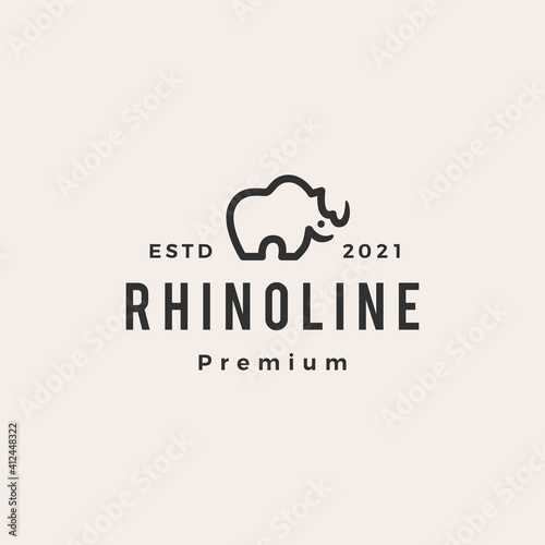 rhino monoline hipster vintage logo vector icon illustration