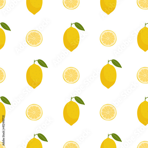 Seamless pattern with lemons and half. Citrus fruit. Healthy natural food with vitamins. Organic and eco. Drawn by hands. This is a background for printing on fabric and textiles and wallpapers.