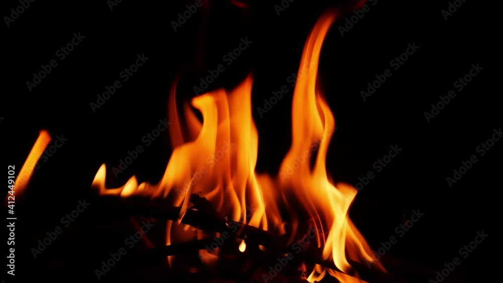 Wooden stick burning close shot, View of fire flames due to burning of wooden stick Wooden stick burning close shot, View of fire flames due to burning of wooden stick