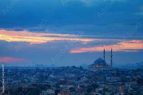 Fatih Camii or Conqueror's Mosque and panoramic view on Istanbul, Turkey. © Yakov