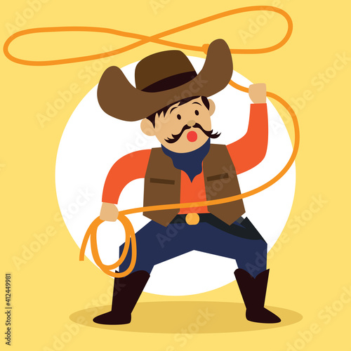 cowboy throws a lasso for rodeo western design. vector illustration
