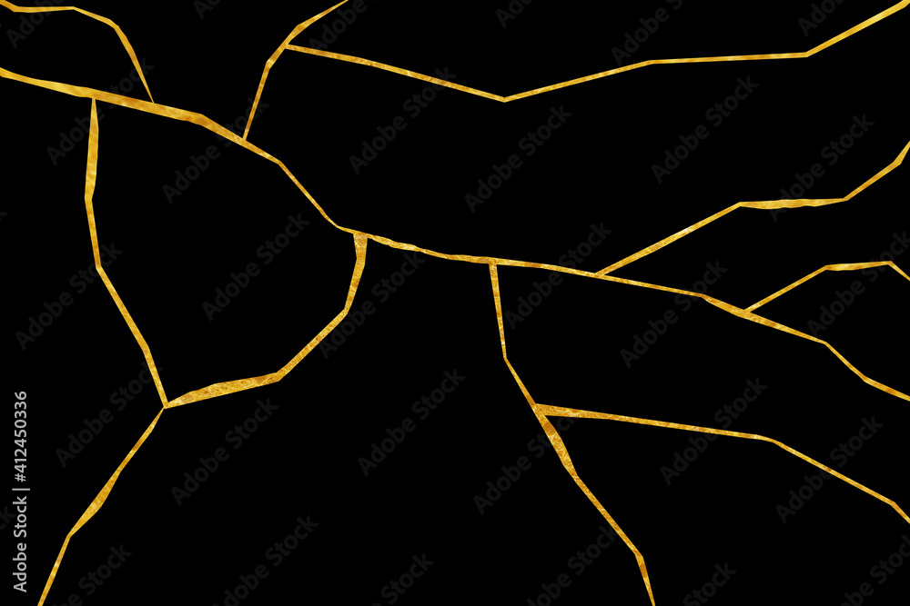 Gold kintsugi of Luxury texture on black background,Crack and broken ground pattern.