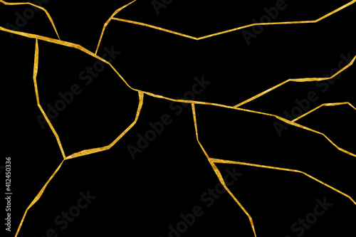 Gold kintsugi of Luxury texture on black background,Crack and broken ground pattern. photo