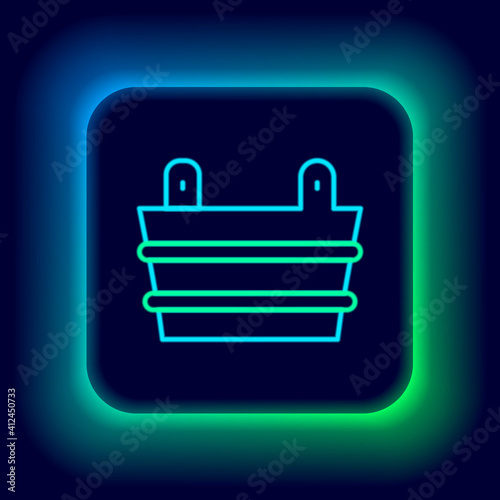 Glowing neon line Sauna bucket icon isolated on black background. Colorful outline concept. Vector.