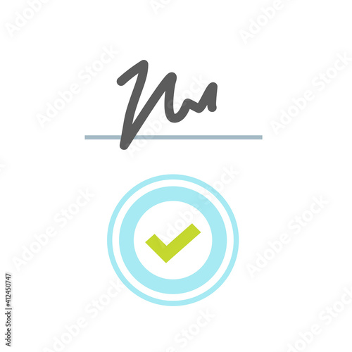Stamp seal approved and signature handwritten contract or agreement elements vector flat cartoon illustration set clipart