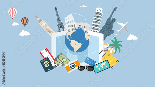 Travel and vacation concept with famous landmarks,