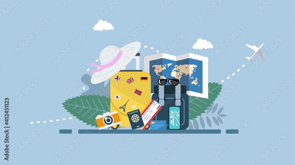 Traveler's accessories. Vacation elements. travel equipment. Traveler's accessories. Vacation elements. travel equipment.