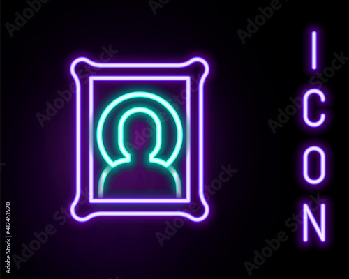 Glowing neon line Christian icon isolated on black background. Colorful outline concept. Vector.