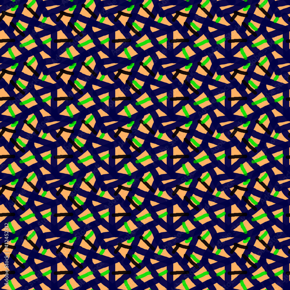 Seamless pattern of dark blue elements on a light background for textiles. Seamless pattern of dark blue elements on a light background for textiles.