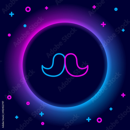 Glowing neon line Mustache icon isolated on black background. Barbershop symbol. Facial hair style. Colorful outline concept. Vector.