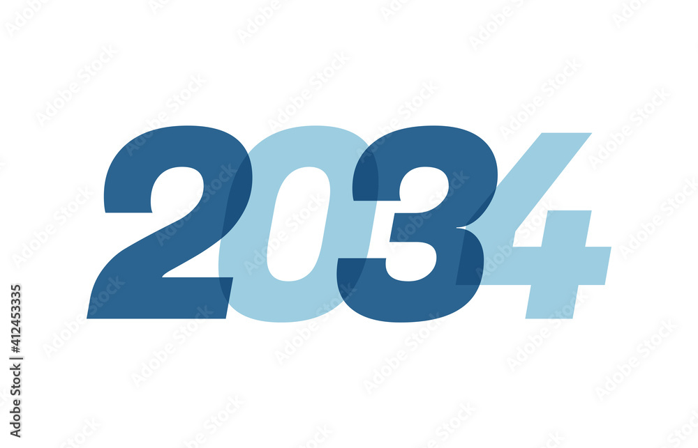 Happy New Year 2034 Text Design. 2034 Number logo design for Brochure design template, card, banner Isolated on white background. Vector illustration Happy New Year 2034 Text Design. 2034 Number logo design for Brochure design template, card, banner Isolated on white background. Vector illustration
