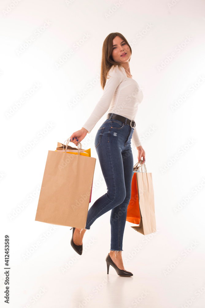Girl with packages in her hands after Black Friday