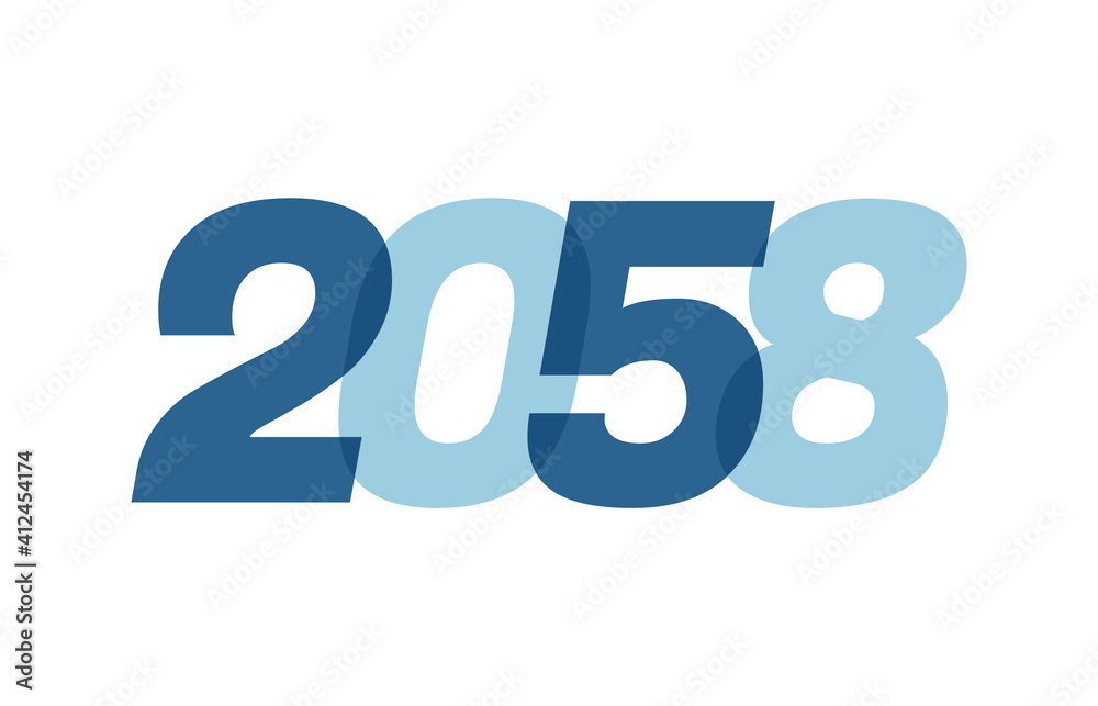 Happy New Year 2058 Text Design. 2058 Number logo design for Brochure design template, card, banner Isolated on white background. Vector illustration Happy New Year 2058 Text Design. 2058 Number logo design for Brochure design template, card, banner Isolated on white background. Vector illustration