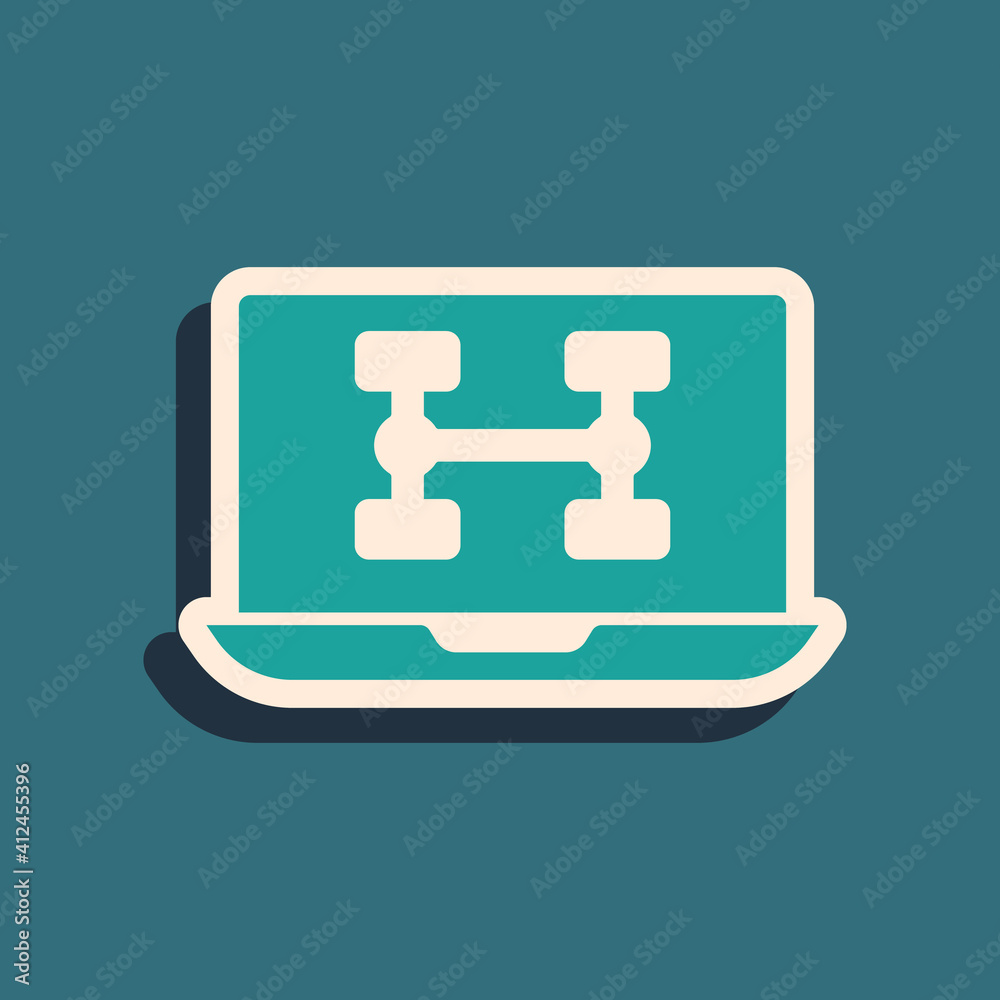 Green Hardware diagnostics condition of car icon isolated on green background. Car service and repair parts. Long shadow style. Vector. Green Hardware diagnostics condition of car icon isolated on green background. Car service and repair parts. Long shadow style. Vector.