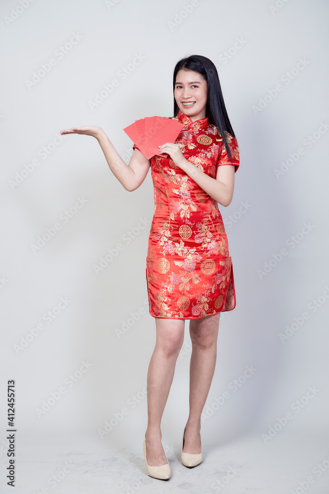 Portrait young asian woman wear chinese dress