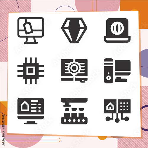 Simple set of 9 icons related to computerized