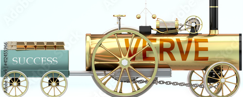 Obraz na plátně Verve and success - symbolized by a retro steam car with word Verve pulling a su