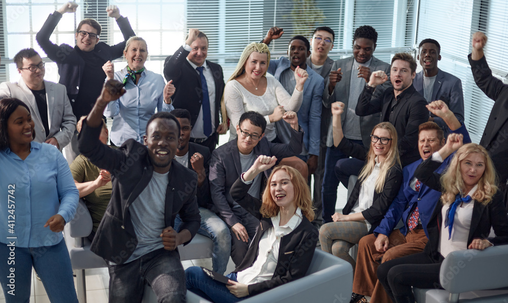 Celebration of business team with enthusiasm Celebration of business team with enthusiasm