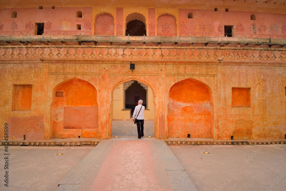 A man roaming in the old amer fort in Jaipur, Rajasthan