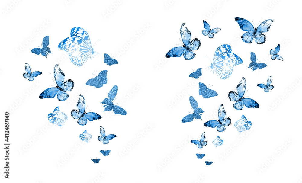 Flock of silhouette butterflies on white Flock of silhouette butterflies on white