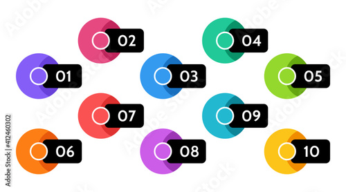 Bullet points data, info markers. icon arrow set. Number Flags 1 to 10 Flat design isolated vector. infographic illustration.