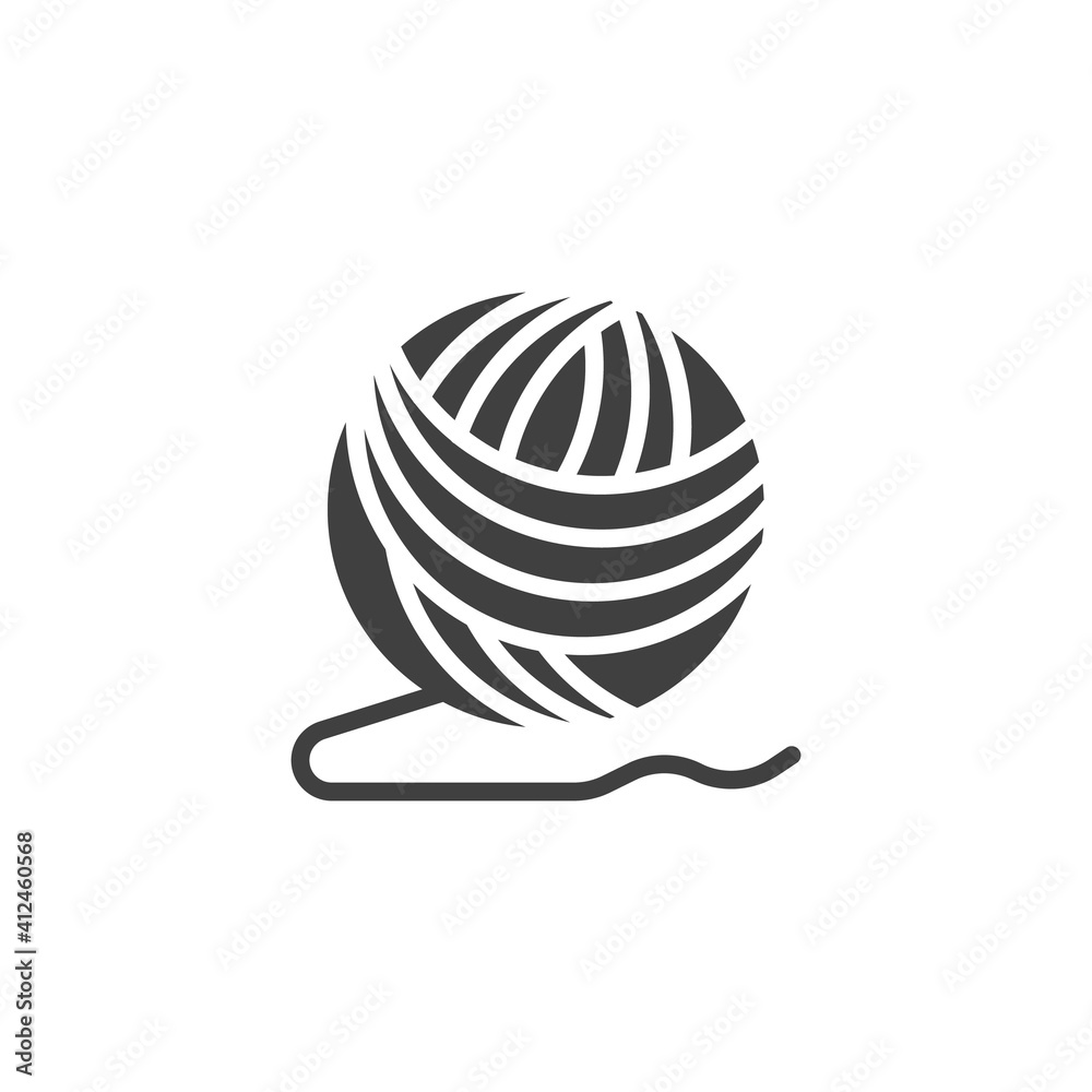 Ball of yarn vector icon. filled flat sign for mobile concept and web design. Woolen knitting thread ball glyph icon. Symbol, logo illustration. Vector graphics - obrazy, fototapety, plakaty 