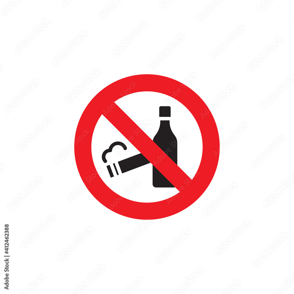 No smoking and alcohol drinking icon, color, line, outline vector sign, linear style pictogram isolated on white. Symbol, logo illustration No smoking and alcohol drinking icon, color, line, outline vector sign, linear style pictogram isolated on white. Symbol, logo illustration