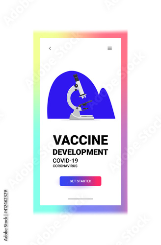 modern magnifying tool microscope icon vaccination immunization anti coronavirus disease vaccine development concept vertical copy space vector illustration