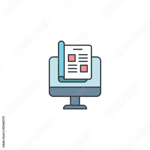 Online magazine icon, color, line, outline vector sign, linear style pictogram isolated on white. Symbol, logo illustration