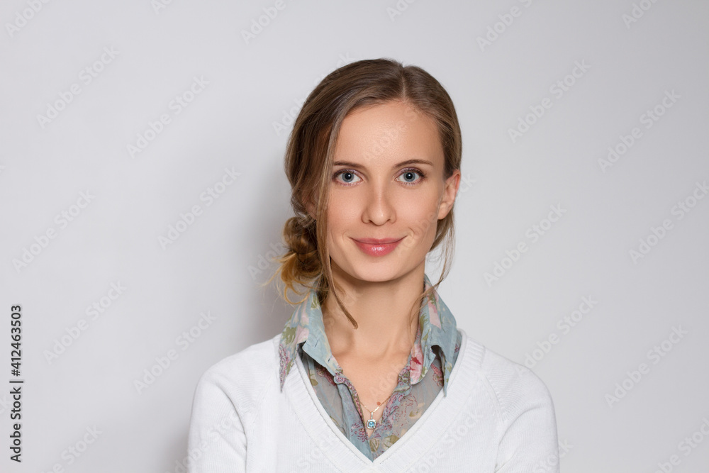 Portrait of the attractive woman with the styling hair on white background. Portrait of the attractive woman with the styling hair on white background.