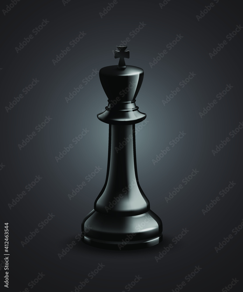 Chess king with black background trendy 3d render illustration.