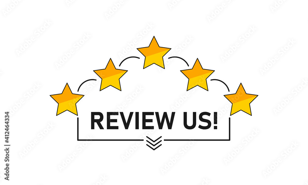 Review us. User rating concept. Review and rate us stars. Business concept. Vector stock illustration. Eps 10