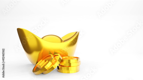 Chinese gold ingot on white background , 3D Rendering