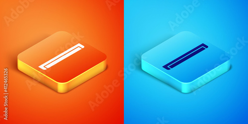 Isometric Long luminescence fluorescent energy saving lamp icon isolated on orange and blue background. Vector.