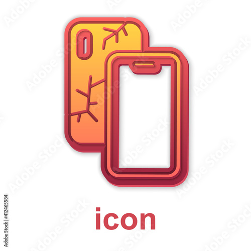 Gold Smartphone with broken screen icon isolated on white background. Shattered phone screen icon. Vector.