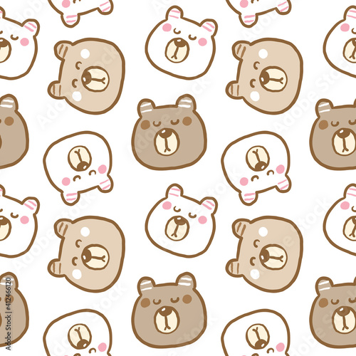 Seamless Pattern with Cartoon Bear Face Illustration Design on White Background
