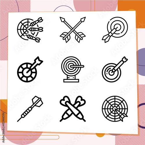 Simple set of 9 icons related to darts