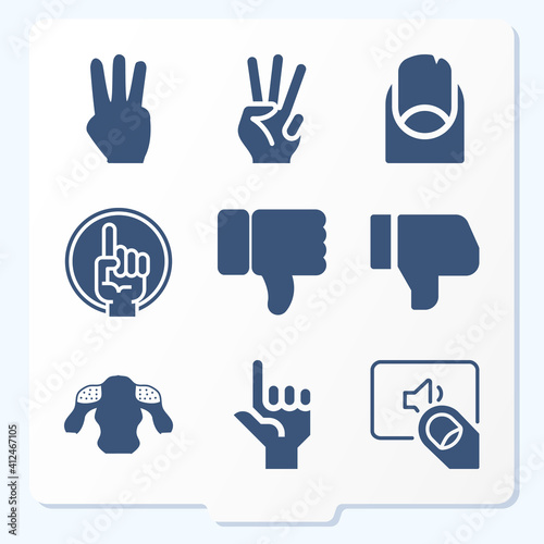 Simple set of 9 icons related to fingers