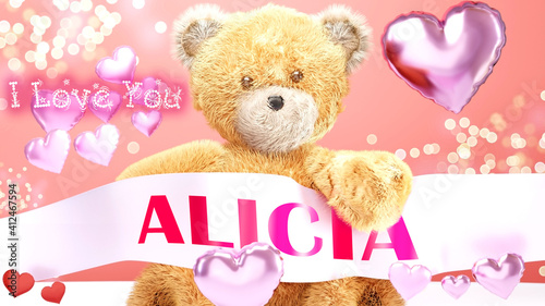Fotografie I love you Alicia - cute and sweet teddy bear on a wedding, Valentine's or just