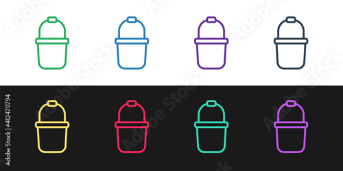 Set line Sauna bucket icon isolated on black and white background. Vector.