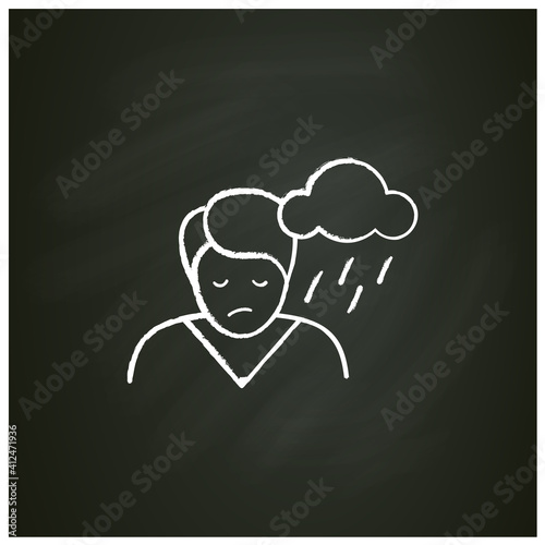 Depression chalk icon. Sleep disorder, stress symptom. Healthy sleeping concept. Mental problems treatment. Behavior. Health care. Isolated vector illustration on chalkboard