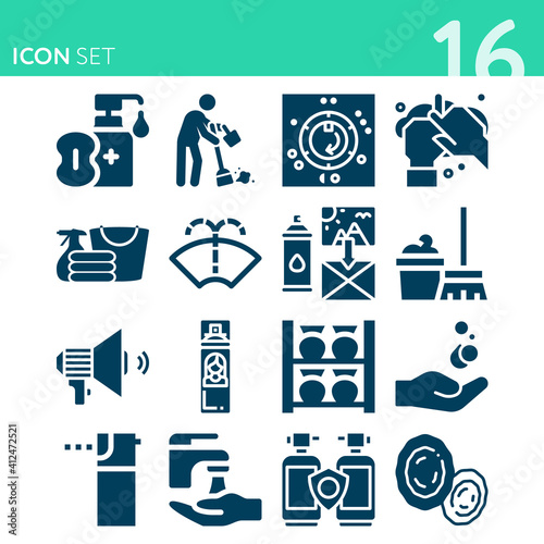 Simple set of 16 icons related to drying