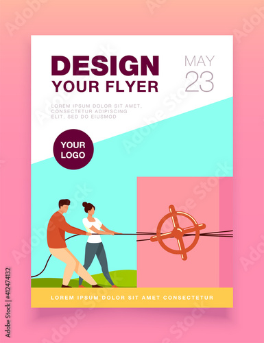 Team attracting investment and capital. People pulling rope, steel safe, money flat vector illustration. Finance, saving, profit concept for banner, website design or landing web page