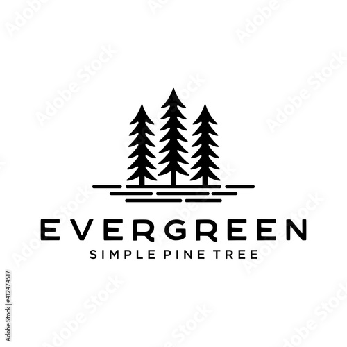 pine evergreen fir hemlock spruce conifer cedar coniferous cypress larch pinus tree forest vintage retro hipster line art Logo design