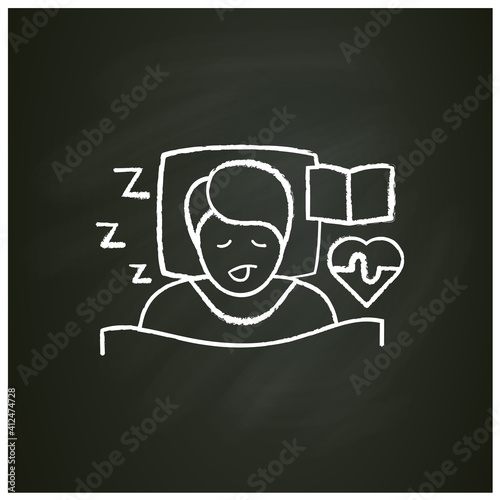 Experiences asleep chalk icon. Sleep disorder. Healthy sleeping concept. Sleep problems treatment. Reliving dreams. Health care. Isolated vector illustration on chalkboard